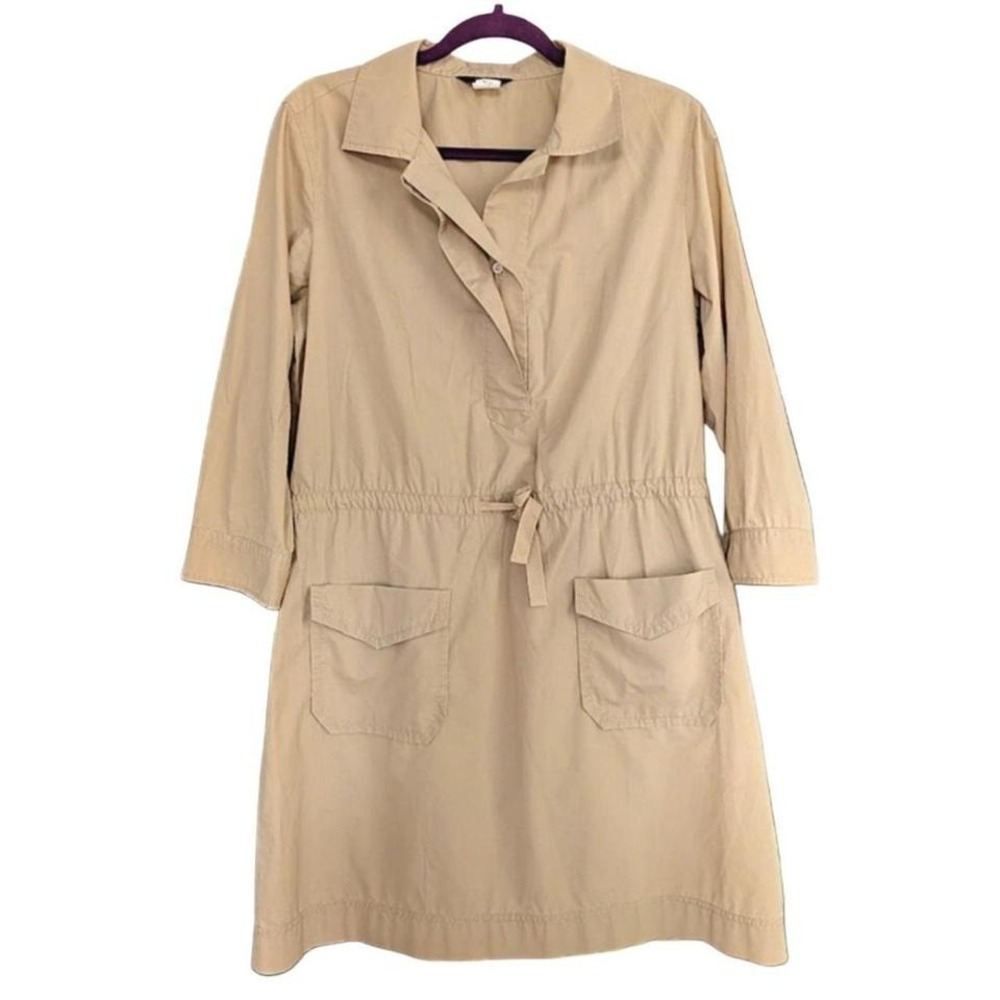 J.Crew Minimalist‎ 100% Cotton Belted Dress Beige Sz M Casual Basic Relaxed